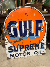 Double sided porcelain Gulf Supreme motor oil sign 