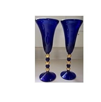 Libbey Bubble Bead Gold & Cobalt Blue Stem Water Glasses in Arts & Collectibles in Oshawa / Durham Region