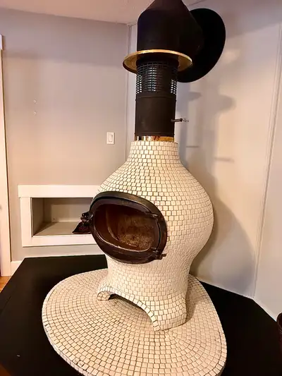 Handcrafted Mosaic-Tiled Indoor Wood Stove / Fireplace , View more