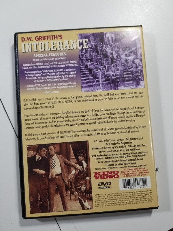 Intolerance DW Griffith DVD dans CD, DVD et Blu-ray  à Ville de Montréal - Image 2
