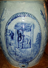Vintage 4 Gallon  Delft Blue Glazed Stoneware Water Cooler Urn!