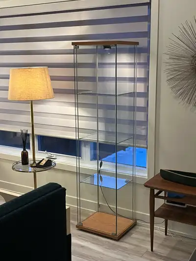 Beautiful vintage IKEA wood and glass display cabinets/bookcase with interior lights in great vintag...