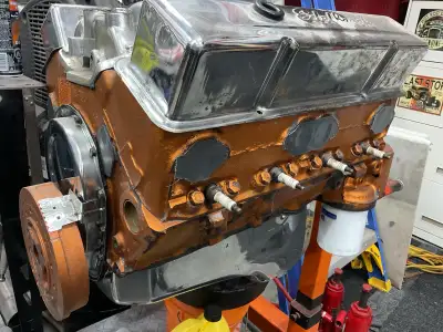 Small Block Chevrolet 400 with camel hump heads. Casting number indicates it’s the sought after 400...