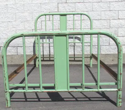 76.5 x 48 Super Single Chipped Green Metal Frame Bed, View more