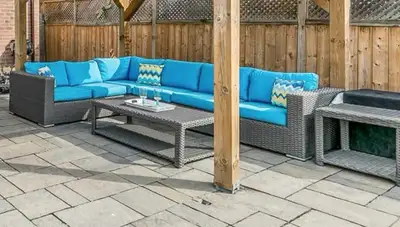 Large Grey Wicker Sectional Set with Sunbrella Cushions, View more