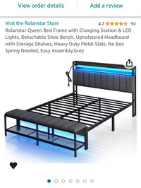 BRAND NEW QUEEN SIZE BED FRAME W/SHOE BENCH