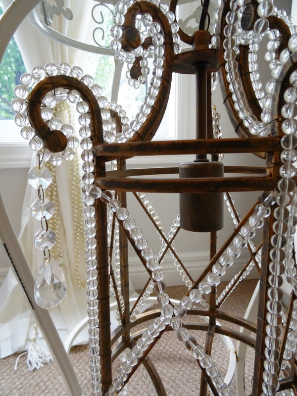 CHANDELIER antique GLASS BEADED CAGE with CRYSTAL LUSTERS PRISMS in Indoor Lighting & Fans in Hamilton - Image 5