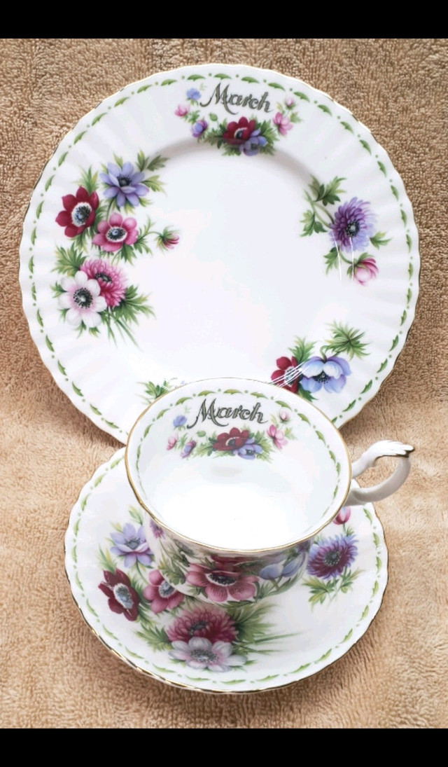 Royal Albert Anemonies Cup, Saucer and Plate for March in Arts & Collectibles in Leamington - Image 2