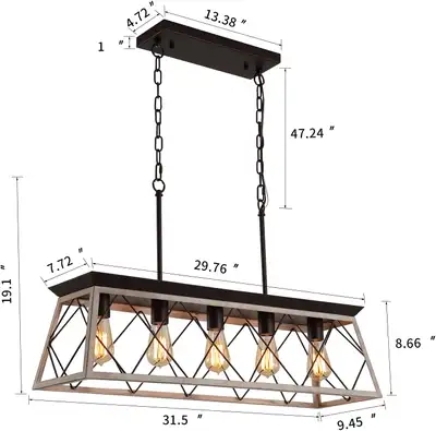 Farmhouse 5-Light Pendant Light with Oak & Metal - Rustic Indust, View more