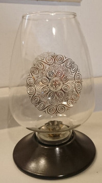 Vintage Geni  Glass Gold Medallion Hurricane Lamp Candlestick