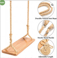Large Wooden Hanging Swing Kit Rope & Carabiner 22.5X7.7X1"