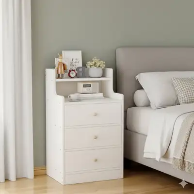 White Nightstand Bedside Table with 3 Drawers Shelf 70x30x30cm, View more