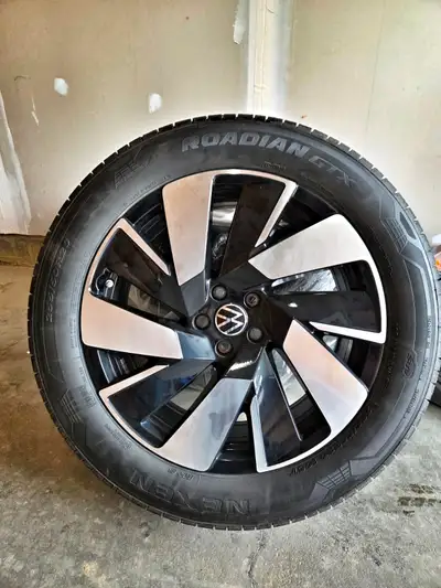 Set of 4 - 20" stock VW Atlas Cross Sport rims and Nexen Roadian GTX M+S tires, 255/50R20 105T, with...