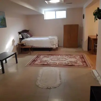 1 bedroom basement apartment in a house. Private. For one single working person. No smoking. No pets...