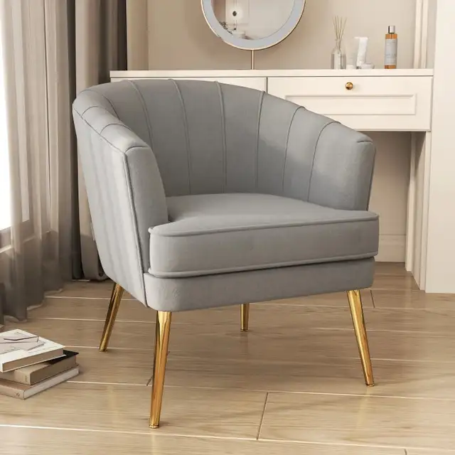 Fabric Armchair, Modern Accent Chair with Gold Metal Legs for Li in Chairs & Recliners in Markham / York Region - Image 6