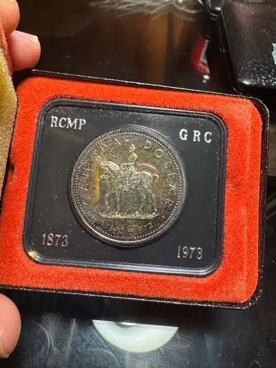 STUNNING TONED 1973 Canada RCMP Centennial Specimen Silver Dolla, View more