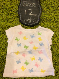 Children’s Place white t-shirt with multiple butterflies - 12 mt
