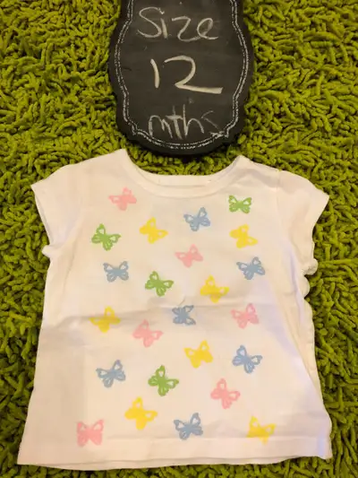Children’s Place white t-shirt with multiple butterflies - 12 mt, View more