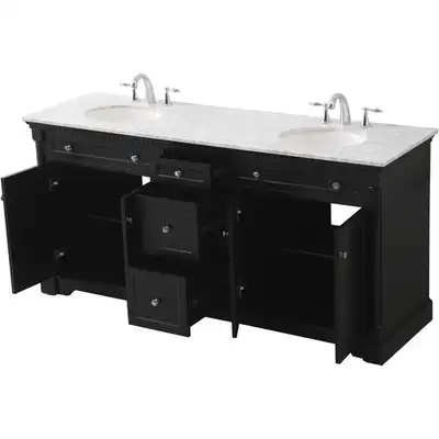 72” Double Vanity – Solid Wood + Carrara Marble Top (Brand New), View more