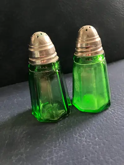 Vintage Green Glass Salt & Pepper Shaker, View more