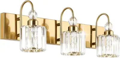 3-Light Brass Crystal Bathroom Vanity Light– Ne, View more