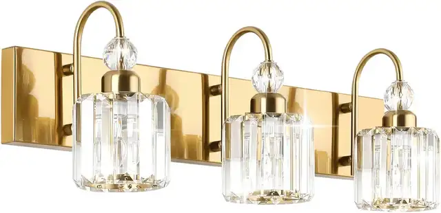 3-Light Brass Crystal Bathroom Vanity Light– Ne in Indoor Lighting & Fans in Oakville / Halton Region - Image 2