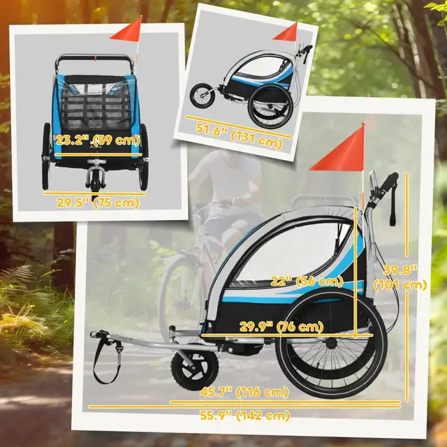 Double seat stroller kids 3-in-1 Bike Trailer   in Strollers, Carriers & Car Seats in Markham / York Region - Image 5
