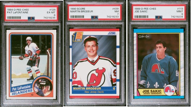 Joe Sakic, Martin Brodeur, Pat LaFontaine PSA graded RC lot of 3 in Arts & Collectibles in Mississauga / Peel Region