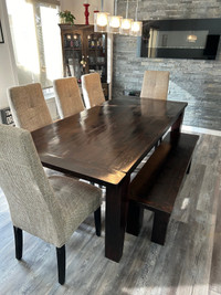 Harvest Dining room table with bench and 5 chairs 