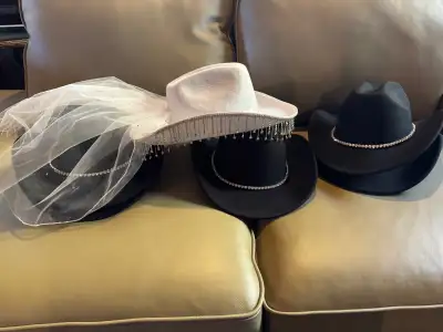 Bachelorette Cowboy Hats. 1 Bride, 5 Bridesmaids. Beautiful rhinestone hat bands. $50 takes all 6 ha...