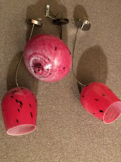 3 lights - 2 drop + 1 semi flush mount red Murano style lights , View more