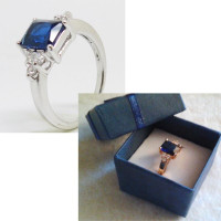White or Yellow Gold Filled Blue Sapphire Rings Sz 5, 8 - New!