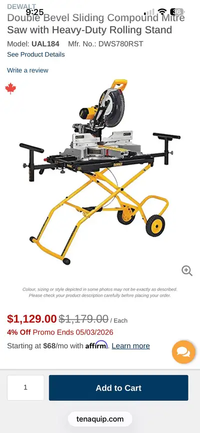 DeWalt compound mitre saw on heavy duty stand, View more