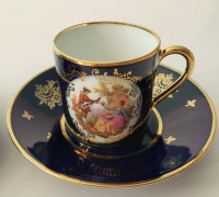 RARE Limoges Gold trim Blue Cobalt Demitasse Cups by Fragonard