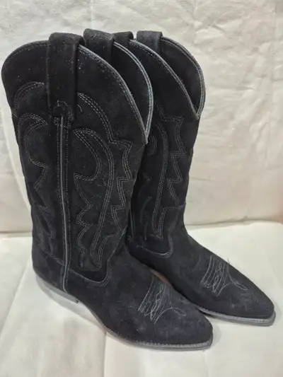 Vittorio Ricci Black Suede Western-Style Cowboy Boots; Mid-Calf, View more
