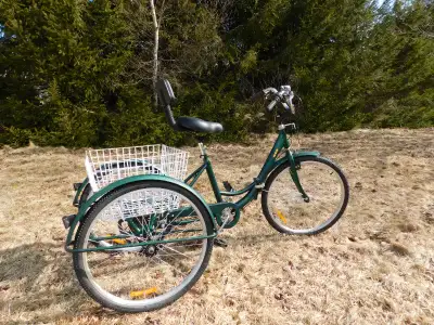 Reduced price $350.00. Adult three-wheeled bike, dark green colour. Husband bought it for my birthda...