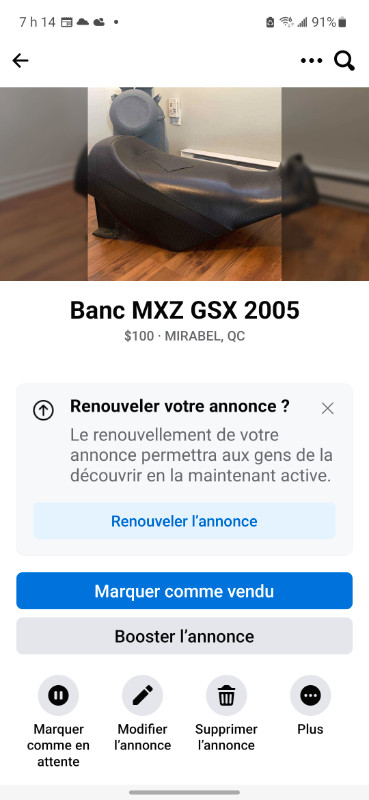 Banc de motoneige 75$ dans Pièces et accessoires pour motoneiges  à Laval/Rive Nord