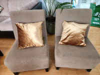 Chaises modernes salon - en tissu avec pieds en bois, beige