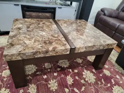 Marble looking coffee table with lift and powered end tables, View more