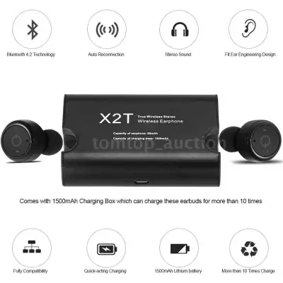 X2T True Wireless Bluetooth Headphone Headset Earphone Ecouteurs, View more