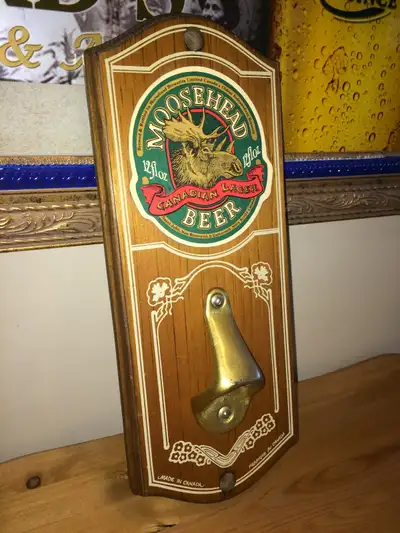Vintage Moosehead beer carved wood wall mount Bottle Opener, View more