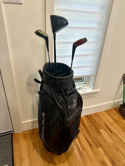 Golf bag and 3 clubs, driver, 3 & 5 wood, View more