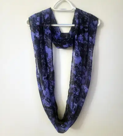 NEW - Blue Black Patterned Circle Infinity Women's Scarf, View more
