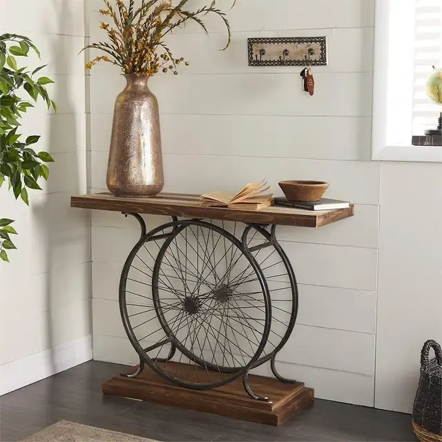 Deco 79 Wood Bike Wide Slatted Top Console Table with Dual Wheel in Other Tables in City of Toronto - Image 2