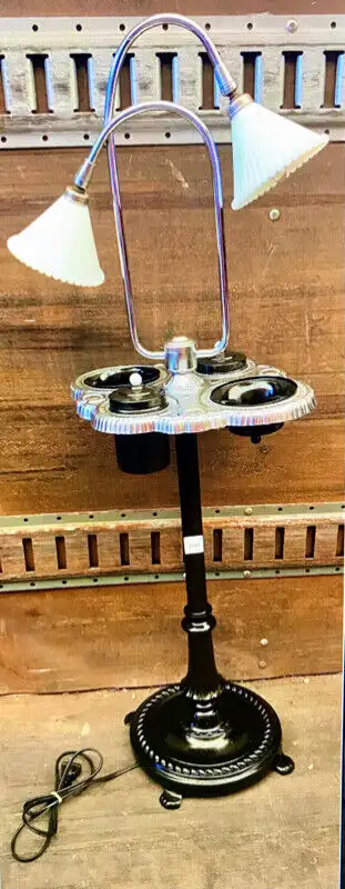 VINTAGE FLOOR STAND UP ASH TRAY WITH ABOVE LIGHTS AND CUPS, View more
