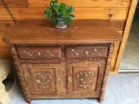 Solid wood Bombay style cabinet with brass inlay