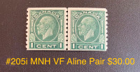 Canadian stamp #205i Line Pair VF MNH