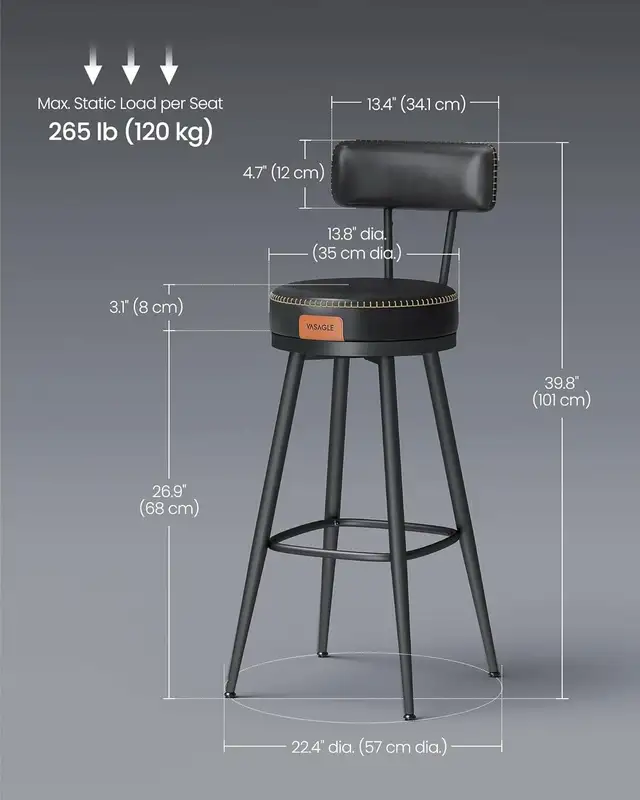 Swivel Counter Bar Stool with Back, Synthetic Leather with Stitc in Chairs & Recliners in Markham / York Region - Image 6