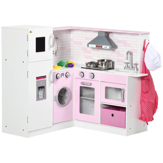 Corner Pretend Play Toy Kitchen with Sink Stove, Wooden Kids Kit in Toys & Games in Markham / York Region - Image 2