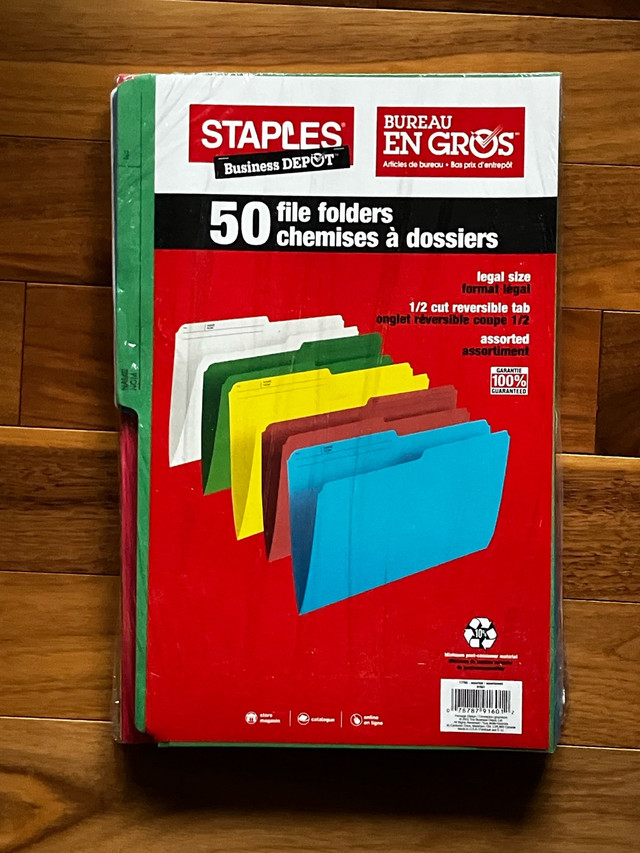 New 50 assorted colours file folders - chemises in Other Business & Industrial in Ottawa
